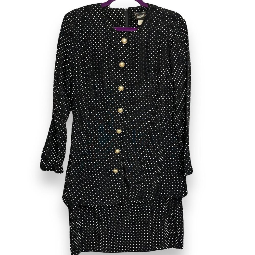 Vintage Impulsive Polka Dot Dress Women's 10 P Black Knee Length 90s Chic Modest